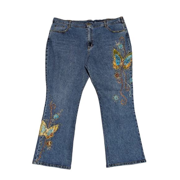 Vintage Y2K Butterfly Embellished Jeans Straight Leg Womens 24 Denim Metallic - Picture 1 of 5